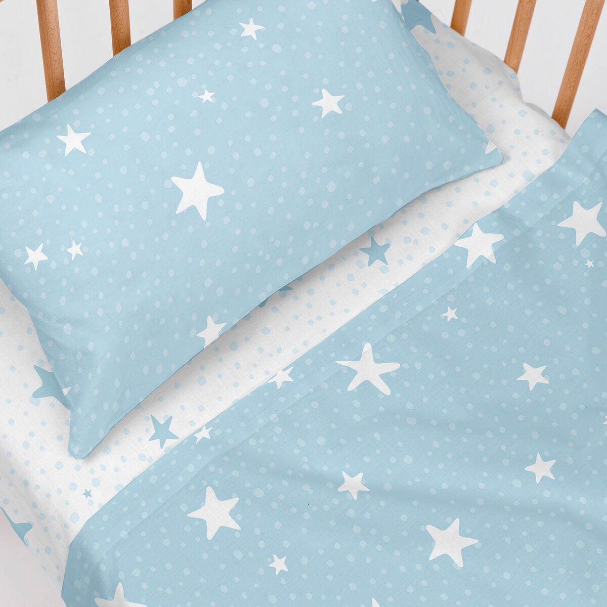 Conjunto de Lençóis para Berço HappyFriday Basic Kids Little star Azul Berço de Bebé